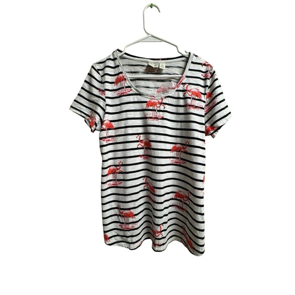 Chico’s Zenergy Flamingo Stripe Tee Women 1 Medium Cotton Modal Top